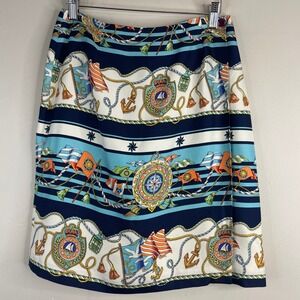 Vintage Talbots Silk Nautical Coastal Skirt 10 Wrap Flag Baroque Print Old Money